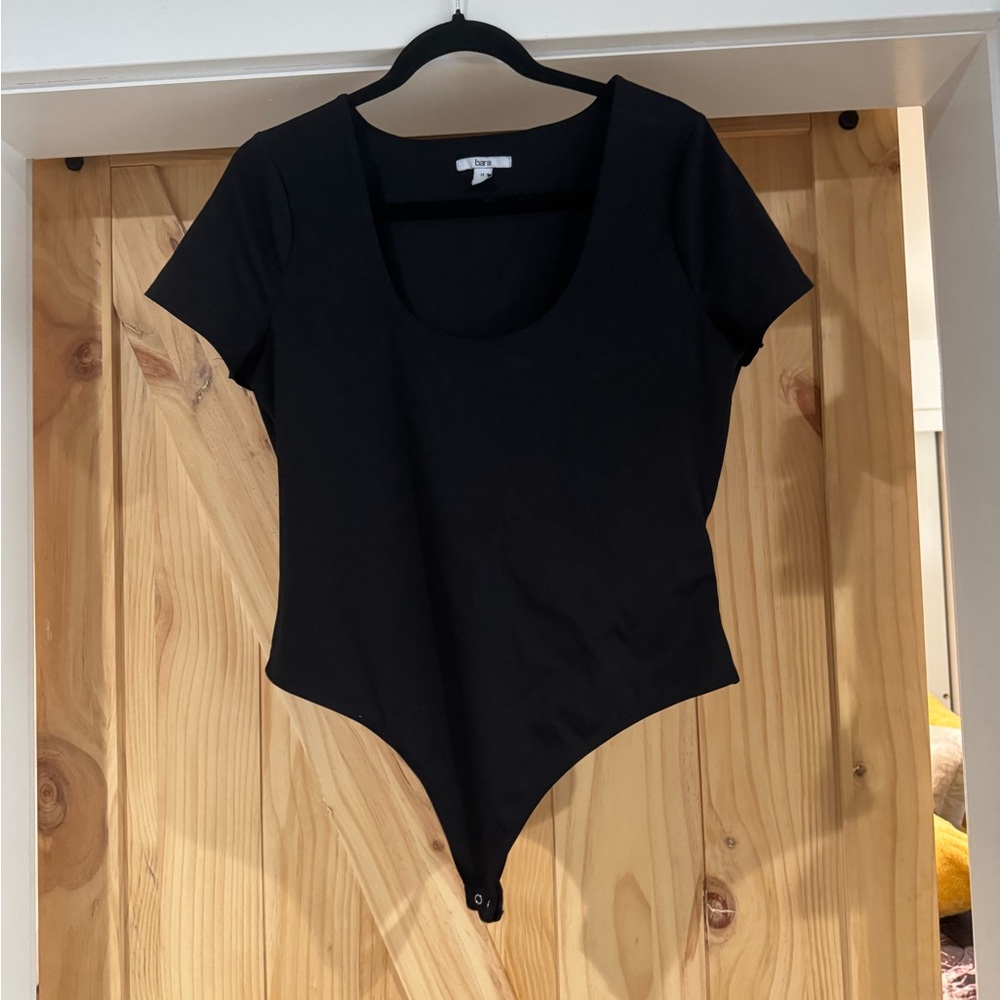 Bar III Black Asymmetrical Short Sleeve Bodysuit